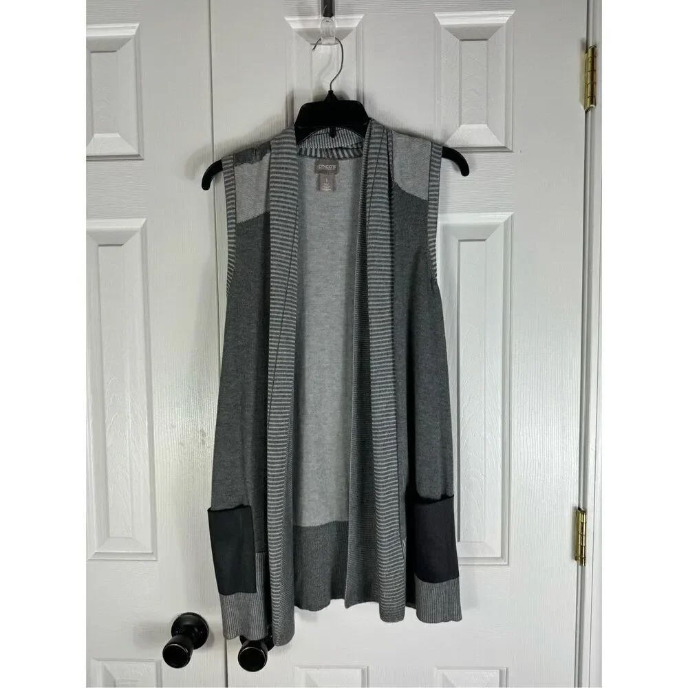 Chicos Womens Grey Vest Size 1 M 8/10